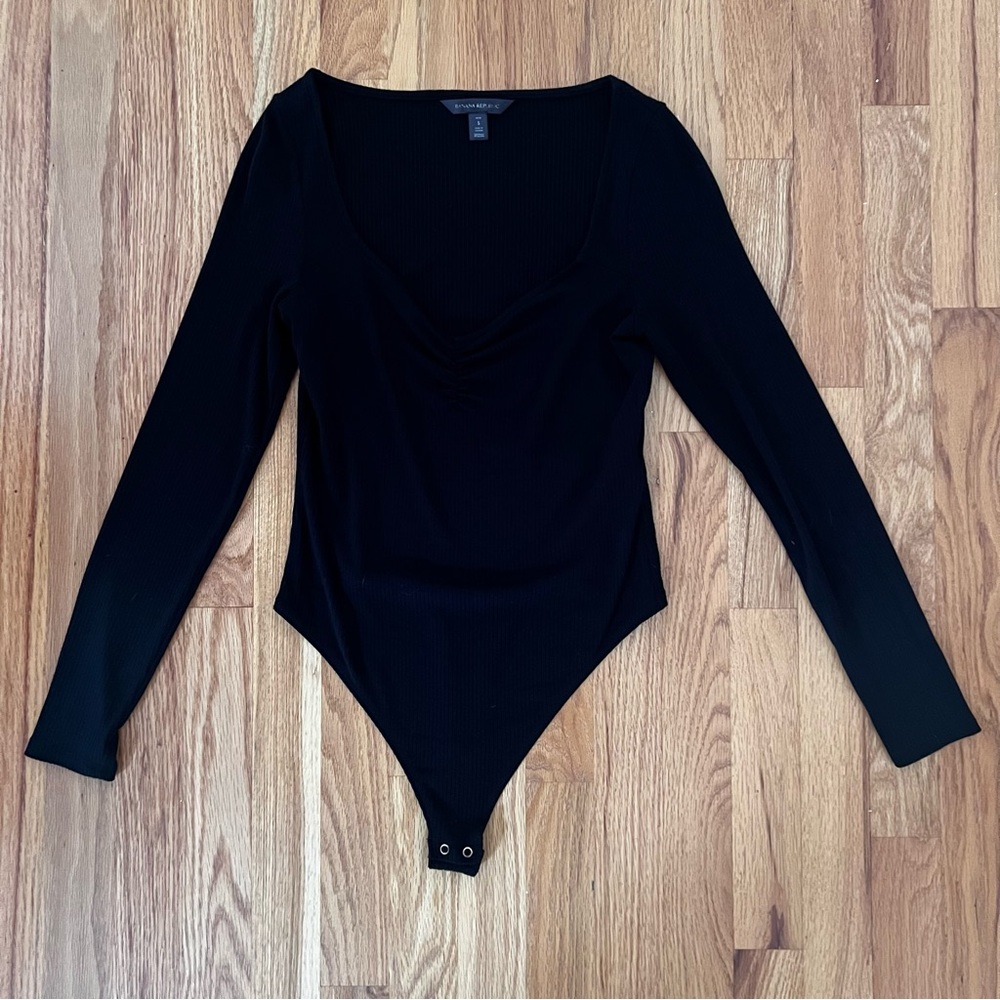 Banana Republic Black Long Sleeve Ribbed Bodysuit